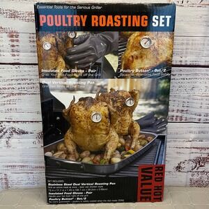 Charcoal Companion Poultry Roasting Set Stand Chicken Gloves Grill Steel